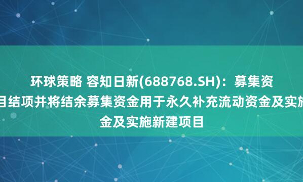 环球策略 容知日新(688768.SH)：募集资金投资项目结项并将结余募集资金用于永久补充流动资金及实施新建项目