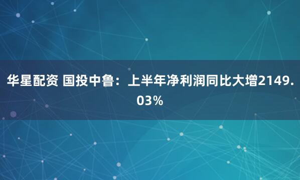华星配资 国投中鲁：上半年净利润同比大增2149.03%